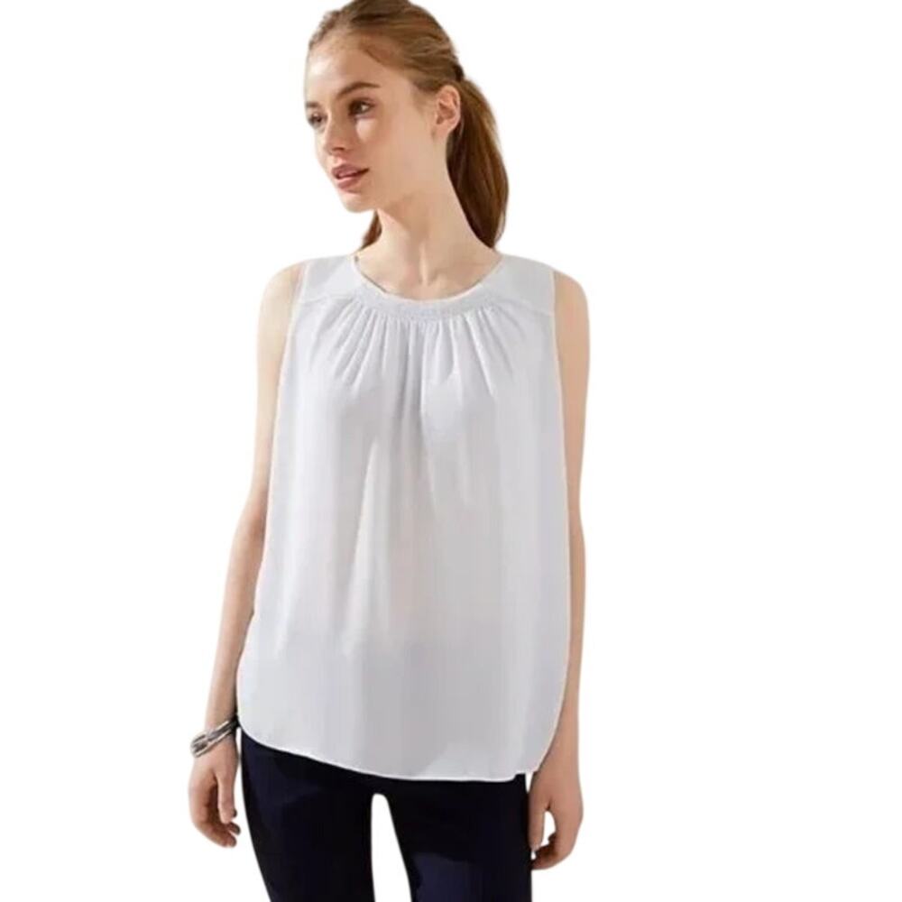 Ann Taylor Loft Light Ice Blue Mixed Media Yolk Neck Sleeveless Blouse